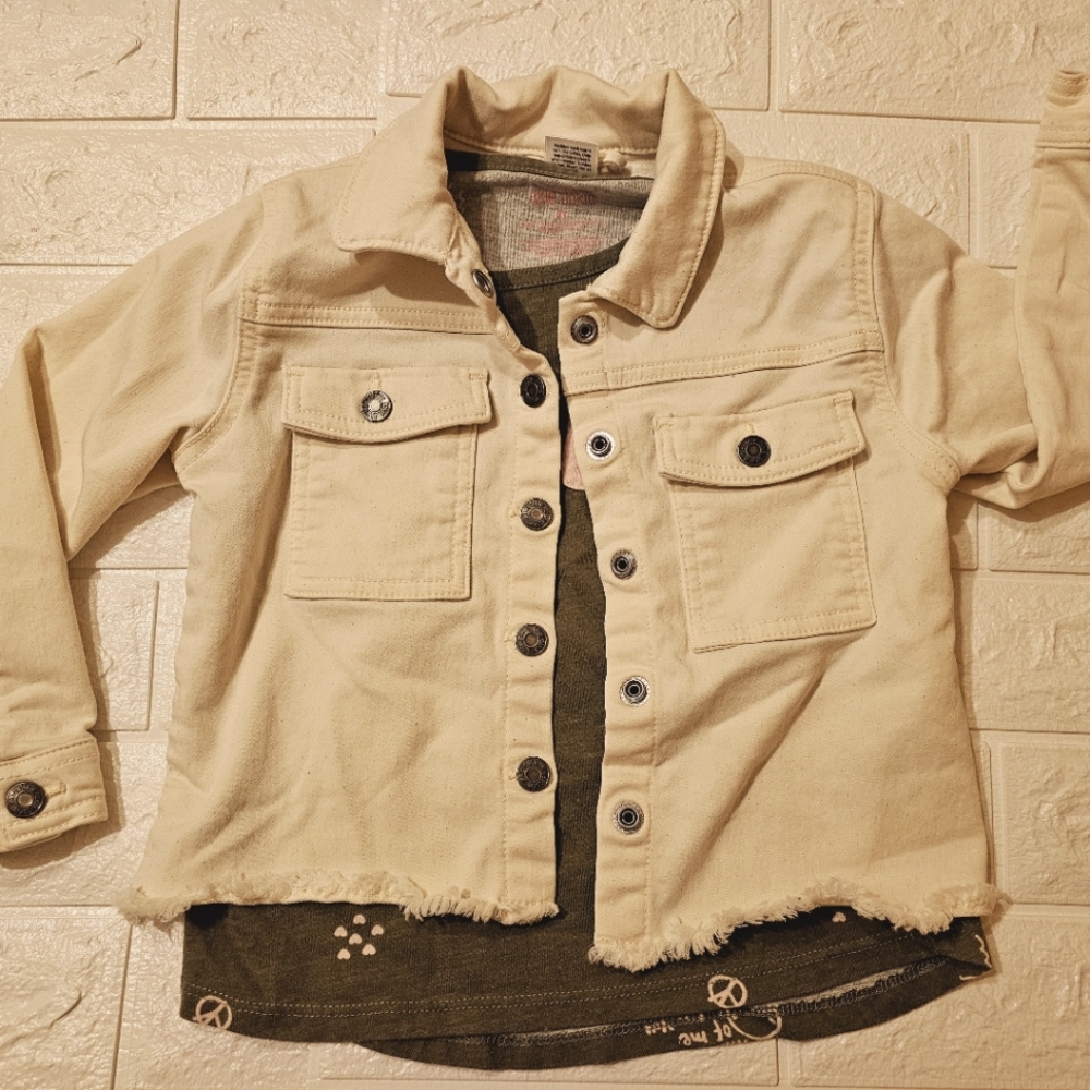 5T Cream Jean Jacket and Hunter Green Pink Jellyfish Shirt
